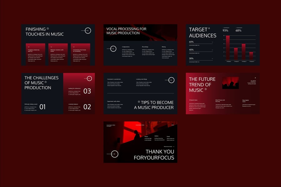 黑色红色渐变音乐制作PPT模板 (PPTX,PPT)-4