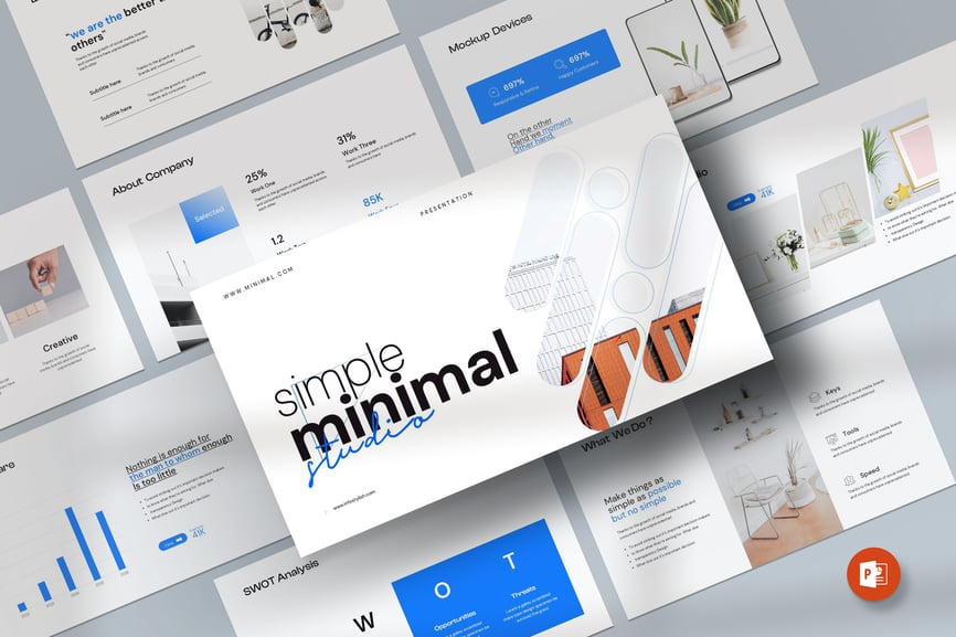 蓝色极简主义PPT模板