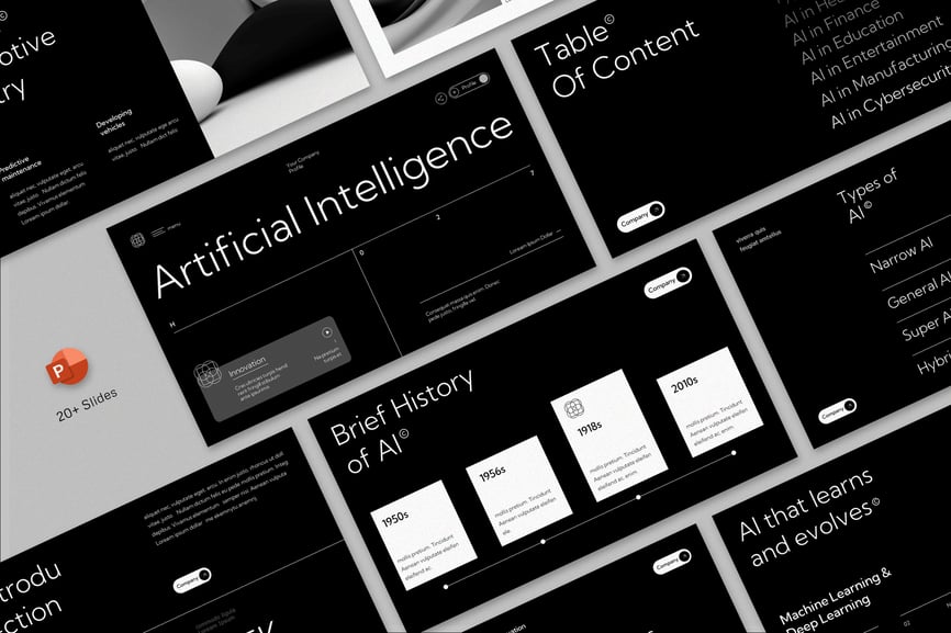 高级黑白现代人工智能PPT模板-1