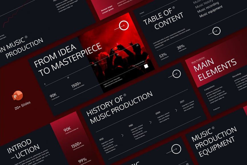 黑色红色渐变音乐制作PPT模板 (PPTX,PPT)-1