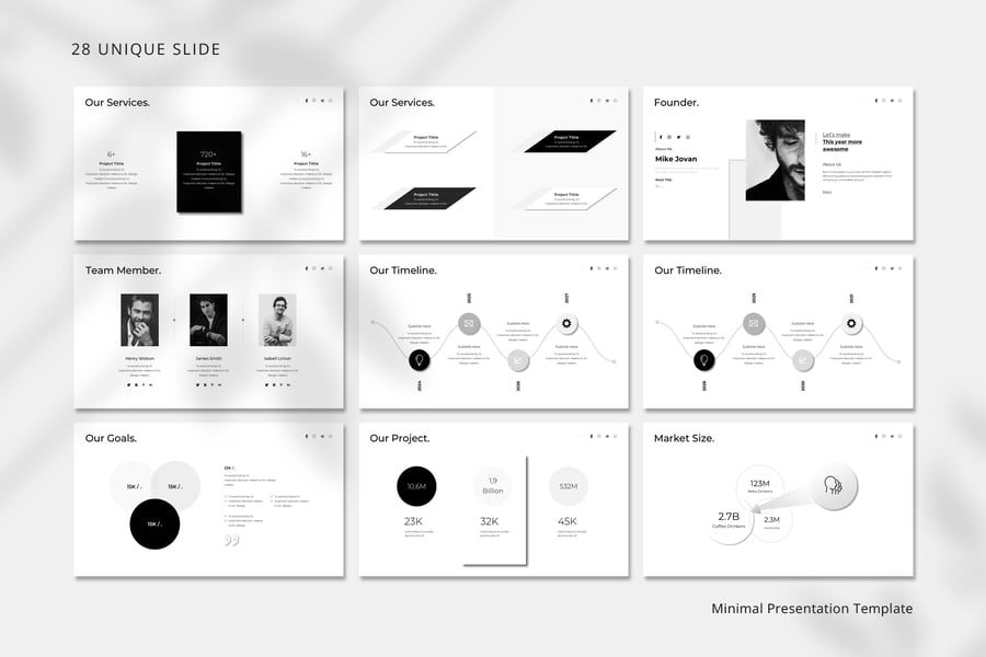 28个黑白极简主义呈现模板PPT模板素材包-4