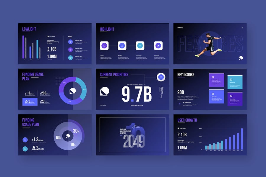 深色科技感十足的关键指标视觉PPT模板素材包-3