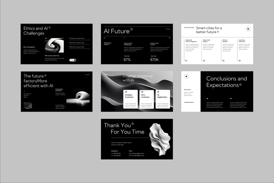 高级黑白现代人工智能PPT模板-3