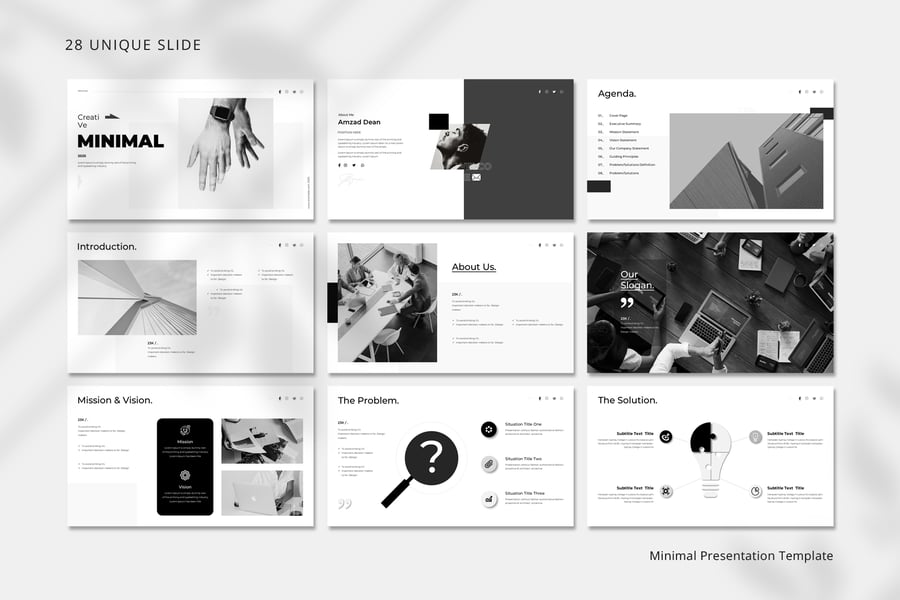 28个黑白极简主义呈现模板PPT模板素材包-2