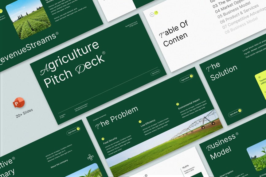 绿白色现代农业俯仰甲板PPT模板 (PPT,PPTX)-1