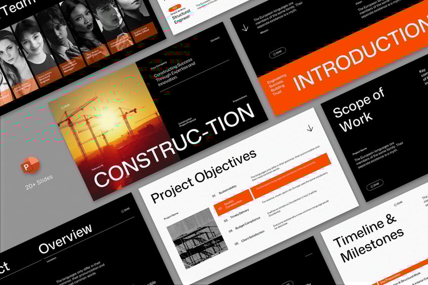 橙色极简主义建筑项目提案PPT模板 (PPT,PPTX)-1