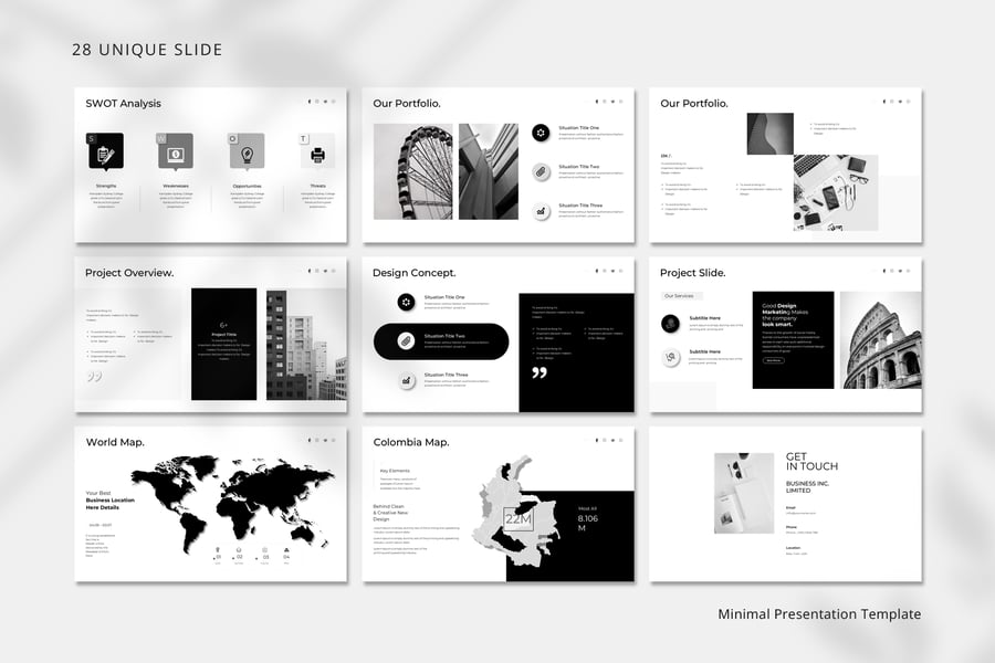 28个黑白极简主义呈现模板PPT模板素材包-5